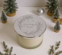 Personalised Candle With Engraved Metal Lid - Custom Text & Sticker Christmas Gift - thumbnail 1