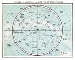 Northern Hemisphere Constellations Map, Astronomy Print Taken From An Early Times Atlas Map Showing The & Stars - thumbnail 1