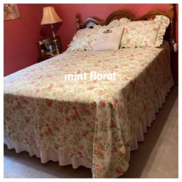 Floral Cotton Bedspread, Shabby Chic Bed Cover, Cream Pink Purple Blooms