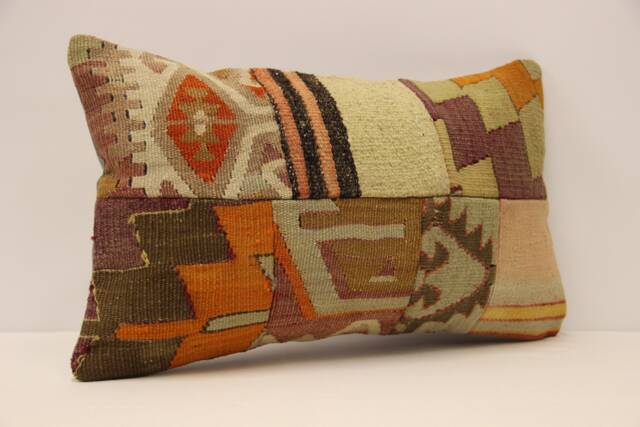 Turkish Kilim Pillow Patchwork Throw Pillow Accent Sofa Lumbar Covers 12X20 in - 30 X 50 cm 4Oef-945 - image 1