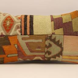 Turkish Kilim Pillow Patchwork Throw Pillow Accent Sofa Lumbar Covers 12X20 in - 30 X 50 cm 4Oef-945 - thumbnail 2