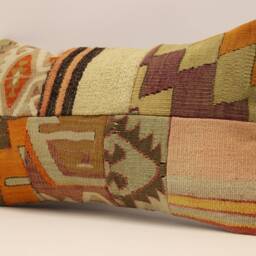 Turkish Kilim Pillow Patchwork Throw Pillow Accent Sofa Lumbar Covers 12X20 in - 30 X 50 cm 4Oef-945 - thumbnail 3