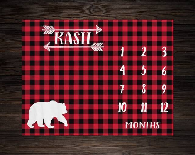 Lumberjack Milestone Blanket Month Growth Tracker Plaid Baby Shower Gift Rustic Boy Nursery Woodland Watercolor - image 1