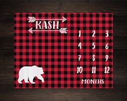 Lumberjack Milestone Blanket Month Growth Tracker Plaid Baby Shower Gift Rustic Boy Nursery Woodland Watercolor - thumbnail 1