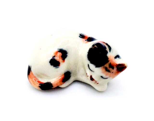 Miniature Ceramic Cat Kitty Sleeping Animal Little White Orange Black Figurine Tiny Statue Small Decoration Hand Painted Collectible Figure - image 1