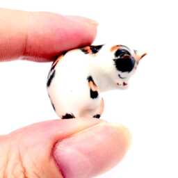 Miniature Ceramic Cat Kitty Sleeping Animal Little White Orange Black Figurine Tiny Statue Small Decoration Hand Painted Collectible Figure - thumbnail 3
