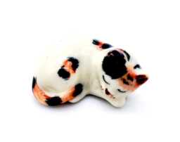 Miniature Ceramic Cat Kitty Sleeping Animal Little White Orange Black Figurine Tiny Statue Small Decoration Hand Painted Collectible Figure - thumbnail 1