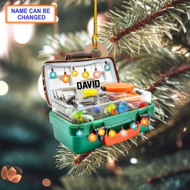 Custom Name Fishing Tackle Box Personalized Christmas Ornament, Tree Hanging Decor, Flat 2D Ornament Acrylic/ Wooden - image 1