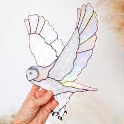 Snowy Owl Stained Glass Wall Hanging Iridescent Decor Bird Lover Gift Owl For Mother's Day Large Window - thumbnail 4
