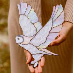 Snowy Owl Stained Glass Wall Hanging Iridescent Decor Bird Lover Gift Owl For Mother's Day Large Window - thumbnail 3