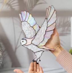 Snowy Owl Stained Glass Wall Hanging Iridescent Decor Bird Lover Gift Owl For Mother's Day Large Window