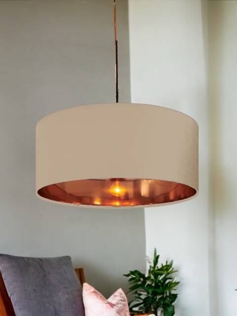 New High Quality Luxury Camel Neutral 2 Cotton Drum Fabric Lamp Shade Pendant Light Shape With Metallic Linings - image 1