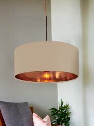 New High Quality Luxury Camel Neutral 2 Cotton Drum Fabric Lamp Shade Pendant Light Shape With Metallic Linings - thumbnail 1