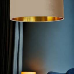 New High Quality Luxury Camel Neutral 2 Cotton Drum Fabric Lamp Shade Pendant Light Shape With Metallic Linings - thumbnail 3