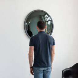 Orbis??? Round Convex Black Tinted Mirror With Blackened Metal Frame - thumbnail 3