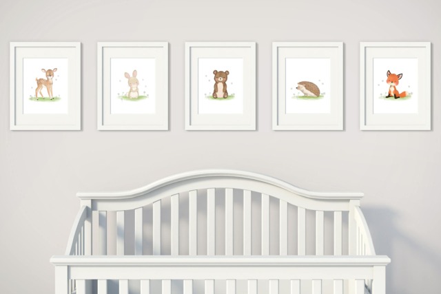 Set Of 5 Nursery Print - Baby Animal Prints Wall Art Woodland Decor Animals Creatures - image 1
