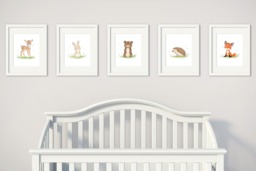 Set Of 5 Nursery Print - Baby Animal Prints Wall Art Woodland Decor Animals Creatures - thumbnail 1