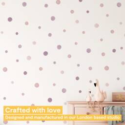 Purple Polka Dot Wall Stickers - Fabric Peel & Stick Watercolour Sticker Set For Kids Rooms & Nursery - thumbnail 3