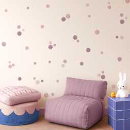 Purple Polka Dot Wall Stickers - Fabric Peel & Stick Watercolour Sticker Set For Kids Rooms & Nursery