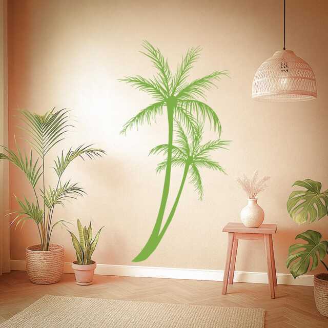 Palm Tree Sunset Wall Decal - Tropical Romantic Floral Vinyl Art For Bedroom Or Beach House Decor 1427Dz - image 1