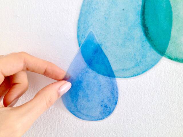 Wall Decals Watercolor Drops in Aqua Blue, Set Of 9 Tile Decals, Furniture Hand-Painted Raindrops By Easysweethome - image 1