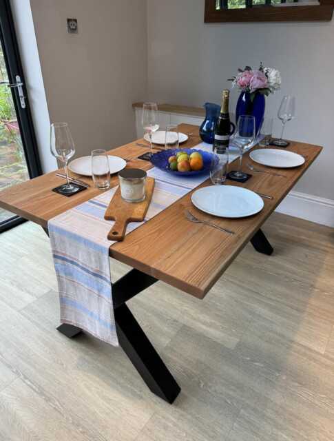 Solid Oak Dining Table Modern Kitchen Table With Black Metal Legs - image 1