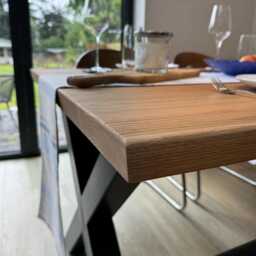 Solid Oak Dining Table Modern Kitchen Table With Black Metal Legs - thumbnail 2