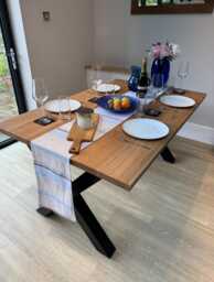 Solid Oak Dining Table Modern Kitchen Table With Black Metal Legs - thumbnail 1