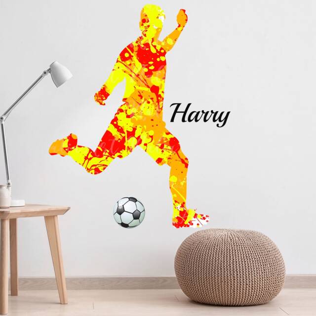 Personalised Football Strike Wall Stickers Male Footballer Decals Bedroom Home Decor - image 1