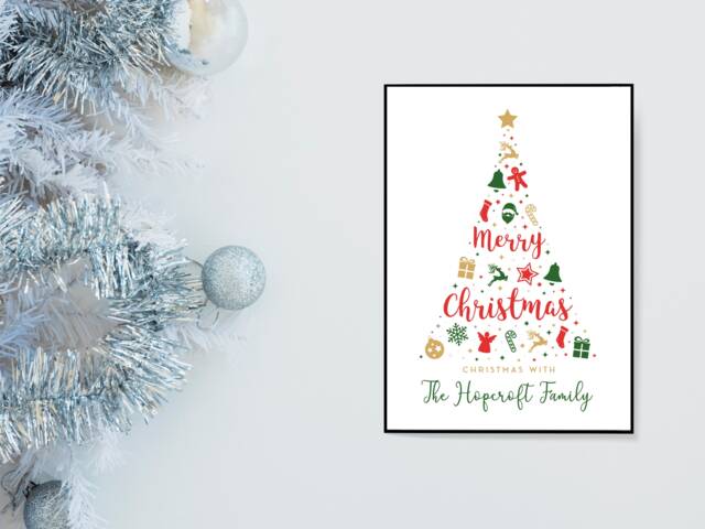 Personalised White Family Christmas Tree - Gift Print Poster Kids Decor Bespoke A5 A4 A3 Framed - image 1