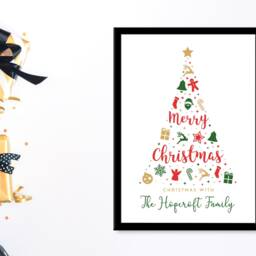 Personalised White Family Christmas Tree - Gift Print Poster Kids Decor Bespoke A5 A4 A3 Framed - thumbnail 3