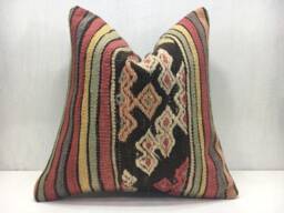 Vintage Kilim Pillow Cover, Handwoven Turkish Cushion, 16x16 - thumbnail 1