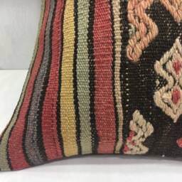 Vintage Kilim Pillow Cover, Handwoven Turkish Cushion, 16x16 - thumbnail 3