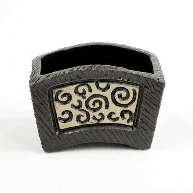 Mosaic Black Pottery Planter, Succulent & Air Plant Holder - image 1