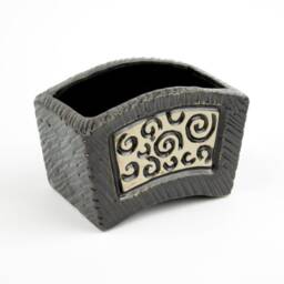 Mosaic Black Pottery Planter, Succulent & Air Plant Holder - thumbnail 2