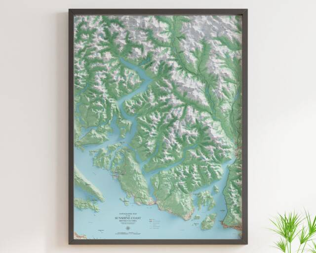 Sunshine Coast, British Columbia - Topographic Map Shaded Relief
