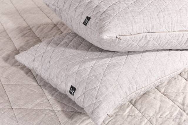 Quilted Linen Pillowcases - Set Of 2 Stonewashed Flax With Zipper - image 1