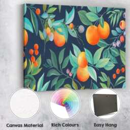 Dark Botanical Orange Branch Fruit Pattern Canvas Wall Art Print Decor Picture Ready To Hang - thumbnail 2