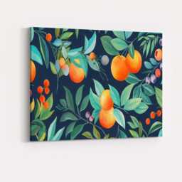 Dark Botanical Orange Branch Fruit Pattern Canvas Wall Art Print Decor Picture Ready To Hang - thumbnail 4