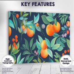 Dark Botanical Orange Branch Fruit Pattern Canvas Wall Art Print Decor Picture Ready To Hang - thumbnail 1