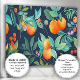Dark Botanical Orange Branch Fruit Pattern Canvas Wall Art Print Decor Picture Ready To Hang - thumbnail 3