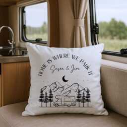 Personalised Campervan Cushion, Motorhome Gift, Home Is Where We Park It, Christmas Gift For Couples, Vanlife Caravan Owner - thumbnail 3