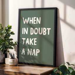 When in Doubt Take A Nap, Unframed Card Art Print, Funny Bedroom Wall Decor, Above Bed Green & Cream - thumbnail 1