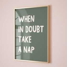 When in Doubt Take A Nap, Unframed Card Art Print, Funny Bedroom Wall Decor, Above Bed Green & Cream - thumbnail 2