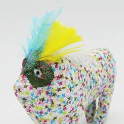 Paper Mache Pink & Blue Lion - thumbnail 2