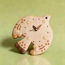 Wooden Bird Wall Clock, Moon & Stars Nursery Decor, Kids Room Woodland Playroom Decor - thumbnail 2