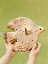 Wooden Bird Wall Clock, Moon & Stars Nursery Decor, Kids Room Woodland Playroom Decor