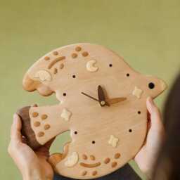 Wooden Bird Wall Clock, Moon & Stars Nursery Decor, Kids Room Woodland Playroom Decor - thumbnail 3