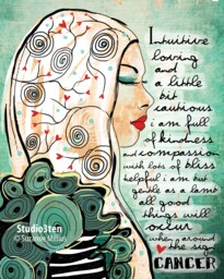 Cancer June July Birthday Water Sign Customizable Original Illustration Art Print Hand Signed Size 8 X 10 - thumbnail 1