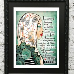 Cancer June July Birthday Water Sign Customizable Original Illustration Art Print Hand Signed Size 8 X 10 - thumbnail 3